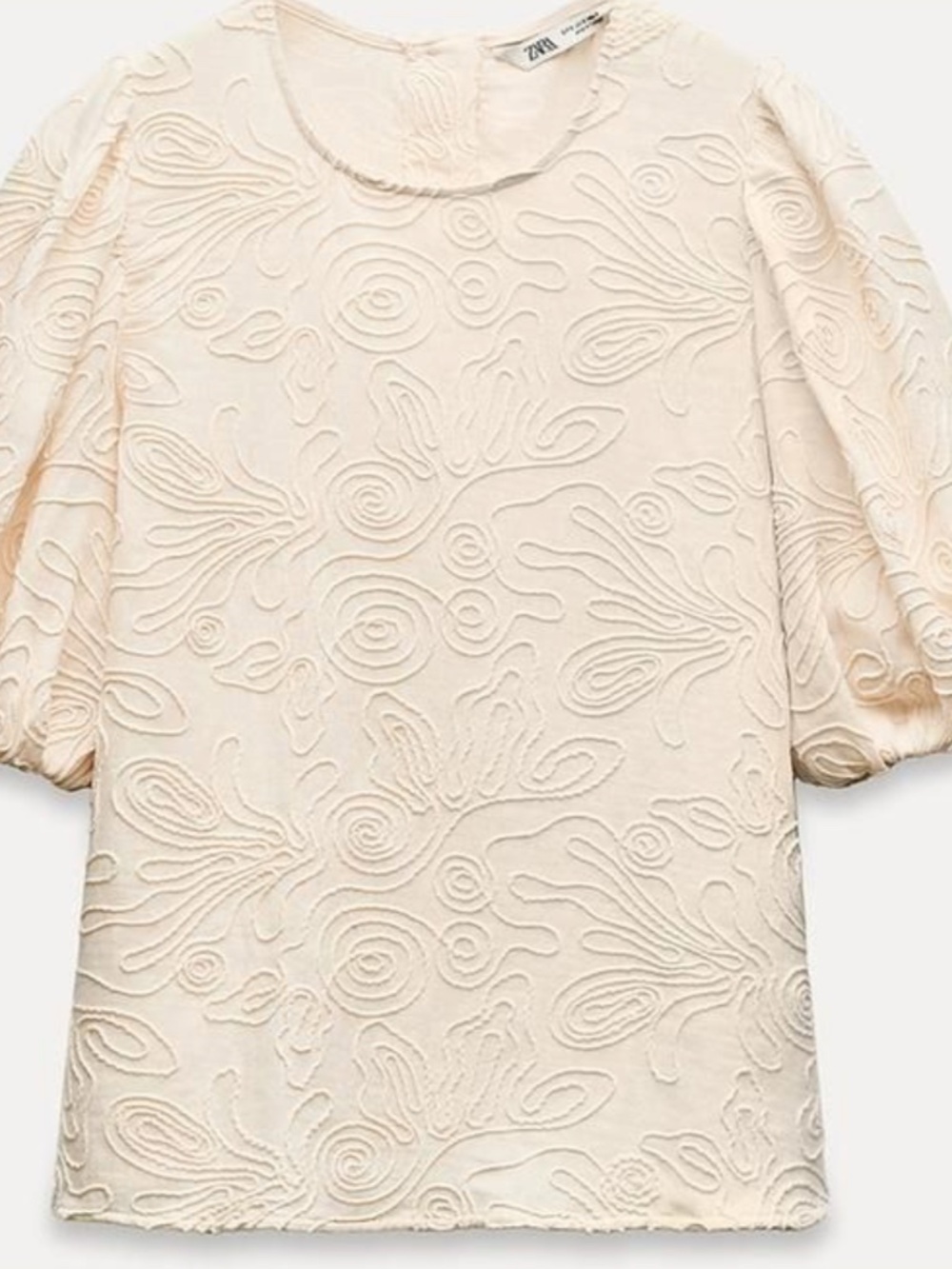 Zara Cream Embroidered Puff Sleeve Blouse Top Shirt  Size Small